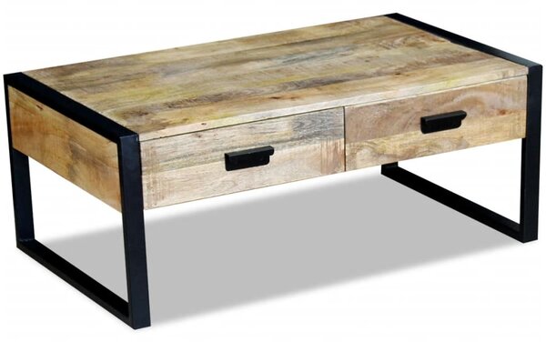 Konferenční stolek se 2 zásuvkami, masivní mangovníkové dřevo 100x60x40 cm