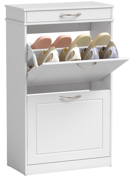 HOMCOM botník pro 8 párů — úzká skříňka do předsíně se zásuvkou a výklopnými dvířky, 53 × 26,5 × 89 cm, bílá | Aosom