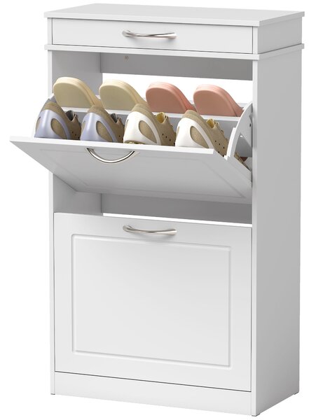 HOMCOM botník pro 8 párů — úzká skříňka do předsíně se zásuvkou a výklopnými dvířky, 53 × 26,5 × 89 cm, bílá | Aosom