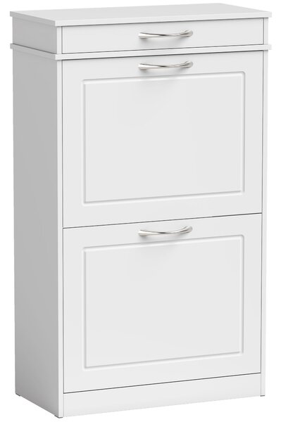HOMCOM botník pro 8 párů — úzká skříňka do předsíně se zásuvkou a výklopnými dvířky, 53 × 26,5 × 89 cm, bílá | Aosom
