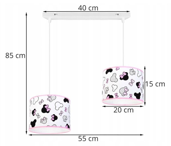 Dětské závěsné svítidlo Minnie, 2x textilní stínítko se vzorem