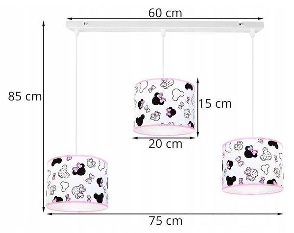 Dětské závěsné svítidlo Minnie, 3x textilní stínítko se vzorem