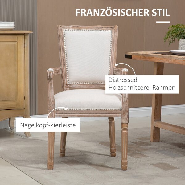 HOMCOM Jídelní židle, dřevěná kuchyňská židle, čalouněná židle s leninovým dotykem, obývací židle ve vintage designu, krémově bílá, 59 x 63,5 x 96 cm
