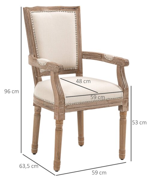 HOMCOM Jídelní židle, dřevěná kuchyňská židle, čalouněná židle s leninovým dotykem, obývací židle ve vintage designu, krémově bílá, 59 x 63,5 x 96 cm