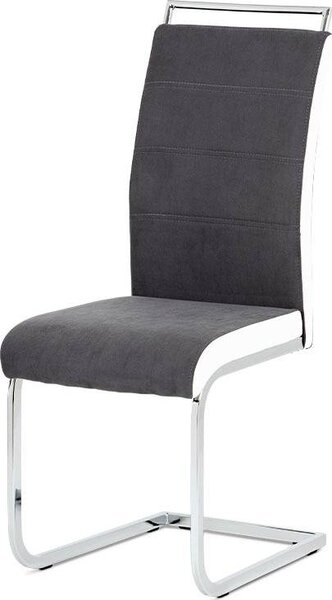 Jídelní židle šedá látka + bílá koženka / chrom
