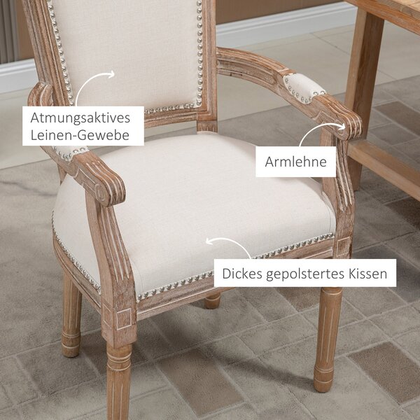 HOMCOM Jídelní židle, dřevěná kuchyňská židle, čalouněná židle s leninovým dotykem, obývací židle ve vintage designu, krémově bílá, 59 x 63,5 x 96 cm