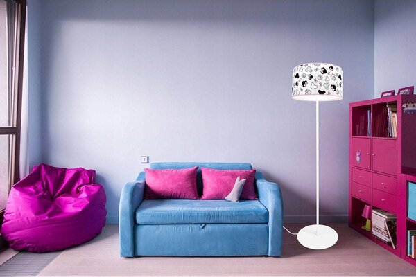 Dětská stojací lampa Minnie, 1x textilní stínítko se vzorem
