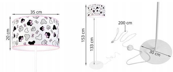 Dětská stojací lampa Minnie, 1x textilní stínítko se vzorem