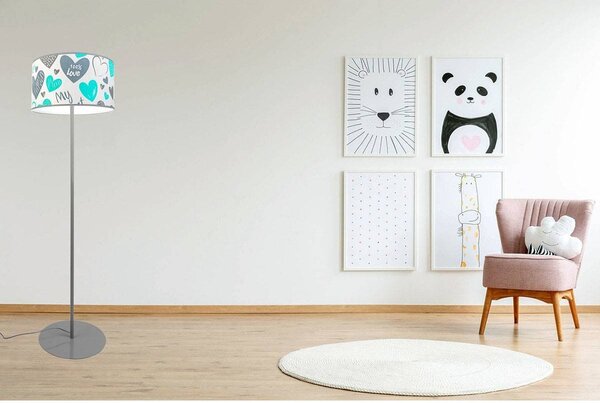 Dětská stojací lampa Heart, 1x bílé textilní stínítko se vzorem, (výběr ze 2 barev konstrukce), o, b
