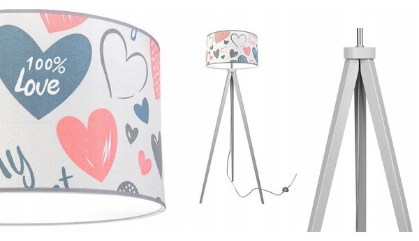 Dětská stojací lampa Heart, 1x bílé textilní stínítko se vzorem, (výběr ze 2 barev konstrukce), p