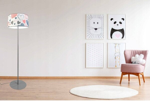 Dětská stojací lampa Heart, 1x bílé textilní stínítko se vzorem, (výběr ze 2 barev konstrukce), o, p