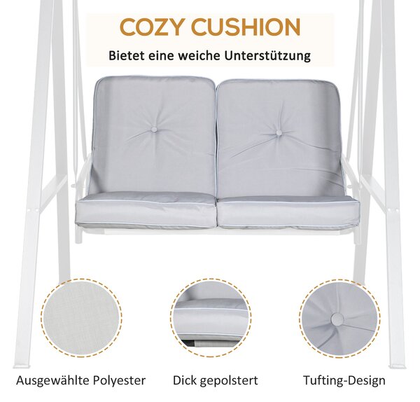 Outsunny 2-místná Hollywoodská houpačka s nastavovací střechou, polštáři a nosností až 220 kg, ideální do zahrady či na balkon, šedá, 145 x 116 x 172