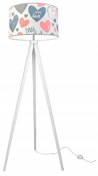 Dětská stojací lampa Heart, 1x bílé textilní stínítko se vzorem, (výběr ze 2 barev konstrukce), p