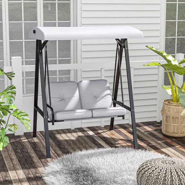 Outsunny 2-místná Hollywoodská houpačka s nastavovací střechou, polštáři a nosností až 220 kg, ideální do zahrady či na balkon, šedá, 145 x 116 x 172