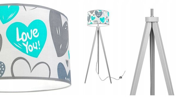 Dětská stojací lampa Heart, 1x bílé textilní stínítko se vzororem, (výběr ze 2 barev konstrukce), b