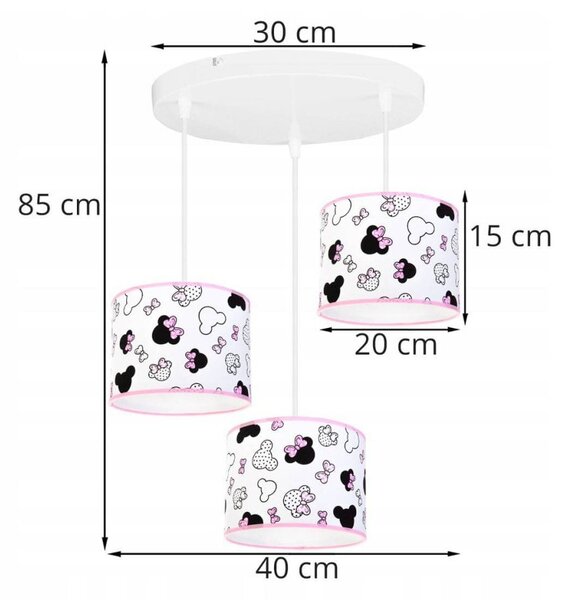 Dětské závěsné svítidlo Minnie, 3x textilní stínítko se vzorem
