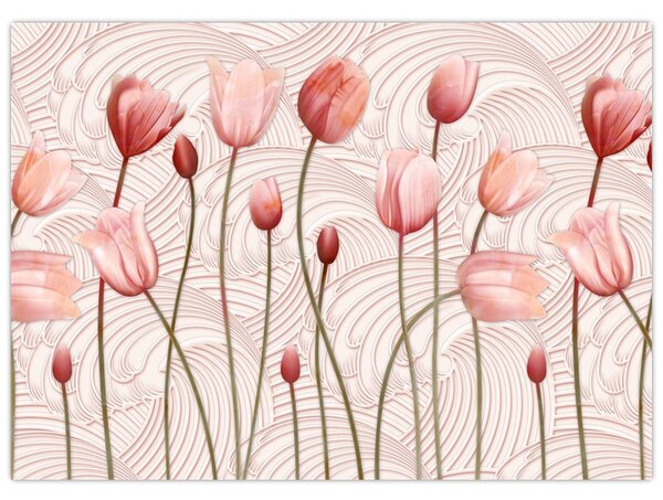 Skleněný obraz - Růžové tulipány (70x50 cm)
