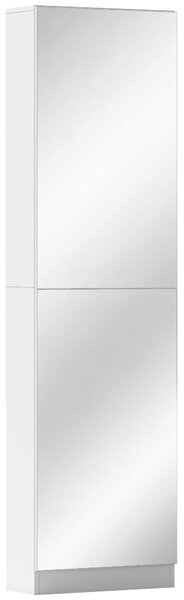 HOMCOM úzký úsporný botník s celozrcadlem, 5 textilních polic, otočné tlumené dveře, pojme 12 párů, 50 x 20 x 180 cm, bílý | Aosom