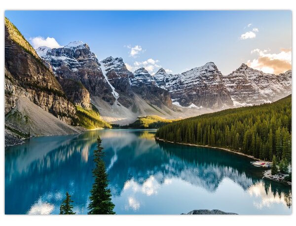 Skleněný obraz - Kanada, Národní park Banff, Moraine Lake (70x50 cm)