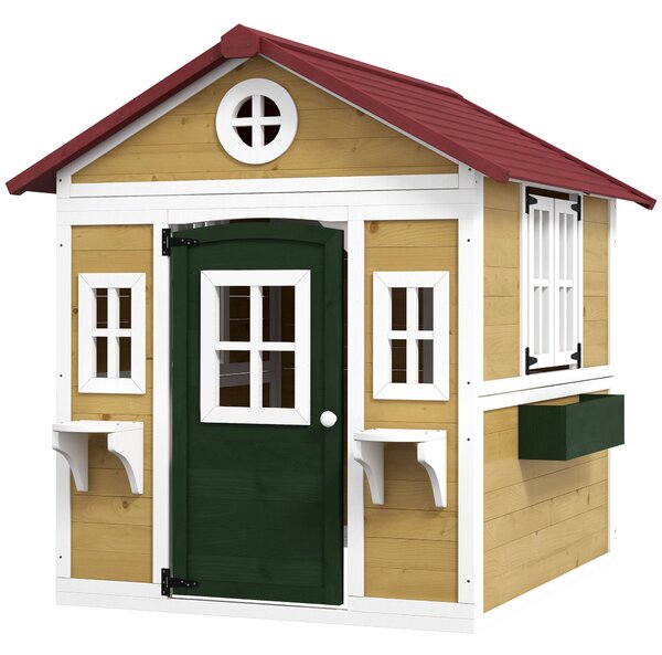 Dětská zahradní chalupa Outsunny, venkovní dům pro děti, s dveřmi, okny a truhlíky, pro děti ve věku 3-8 let, 114 x 126,4 x 135 cm, béžová | Aosom