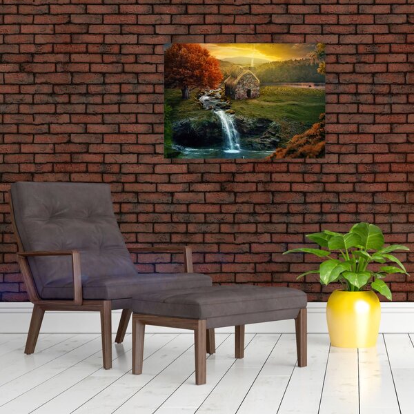 Obraz chalupky v pohádkové krajině (70x50 cm)