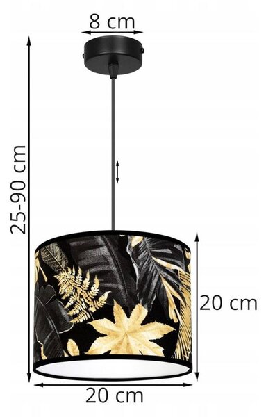 Závěsné svítidlo Gold Flowers, 1x černé textilní stínítko s květinovým vzorem