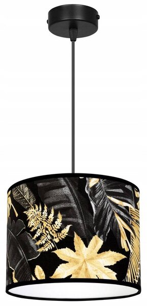 Závěsné svítidlo Gold Flowers, 1x černé textilní stínítko s květinovým vzorem