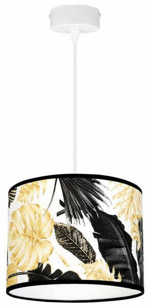 Závěsné svítidlo Gold Flowers, 1x bílé textilní stínítko s květinovým vzorem, (výběr ze 2 barev konstrukce)