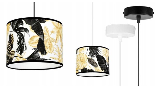 Závěsné svítidlo Gold Flowers, 1x bílé textilní stínítko s květinovým vzorem, (výběr ze 2 barev konstrukce)