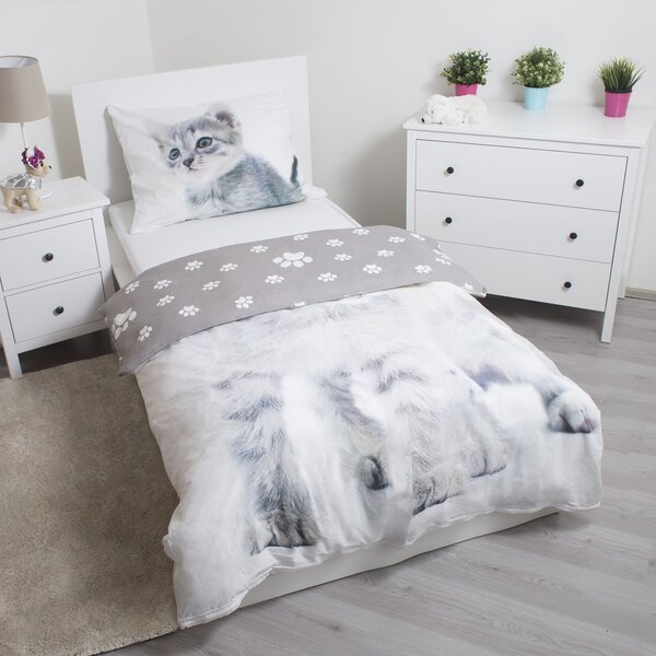 Jerry Fabrics Bavlněné povlečení 140x200 + 70x90 cm - Kitten Grey