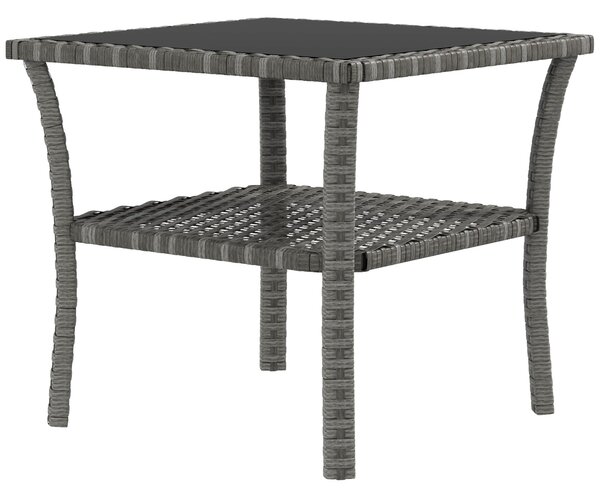 Outsunny Čtvercový Zahradní Stůl z Umělého Rattanu 50x50x45 cm s Skleněnou Deskou a Pozinkovaným Ocelovým Rámem, Nosnost 30 kg pro Terasu a Patio Šedý