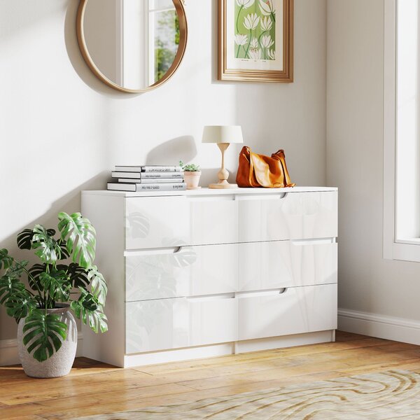 HOMCOM Komoda se 6 zásuvkami Moderní komoda do ložnice s protiskluzovou zásuvkou do obývacího pokoje a chodby 120x40x75 cm Bílá | Aosom