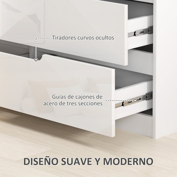 HOMCOM Komoda se 6 zásuvkami Moderní komoda do ložnice s protiskluzovou zásuvkou do obývacího pokoje a chodby 120x40x75 cm Bílá | Aosom