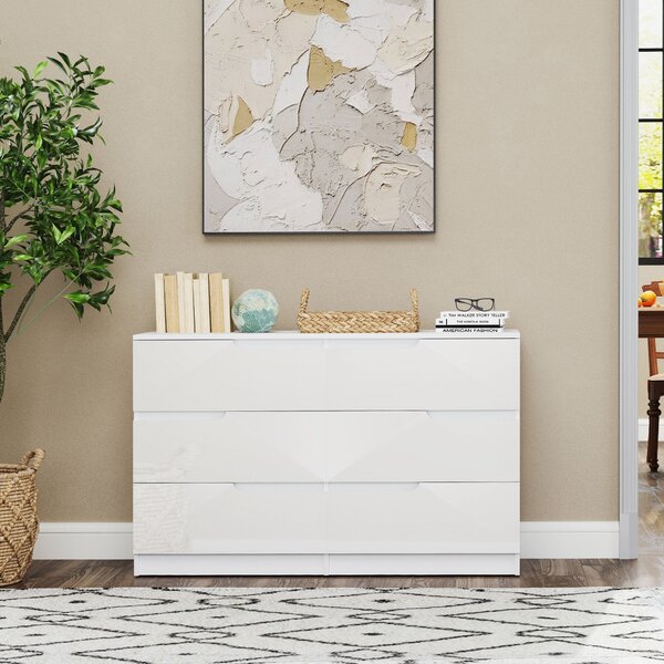 HOMCOM Komoda se 6 zásuvkami Moderní komoda do ložnice s protiskluzovou zásuvkou do obývacího pokoje a chodby 120x40x75 cm Bílá | Aosom