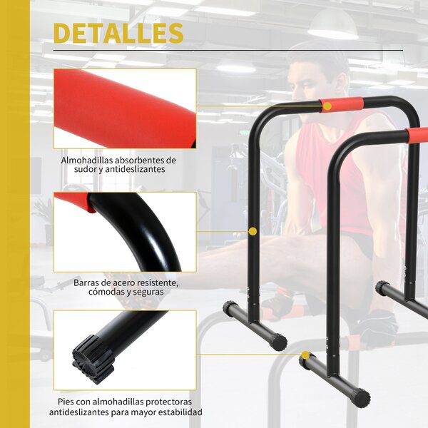 HOMCOM Paralelní Tyče pro Trénink s Extra Širokým Držadlem pro Šikmé Kliky 63x41x73 cm Černá | Aosom