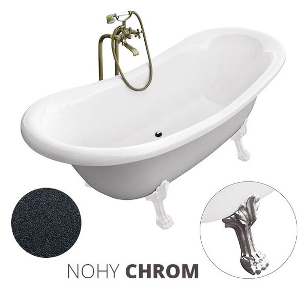 Besco Volně stojící vana ze sanitárního kompozitu Amelia Glam G 190x77 bez přepadu Typ a barva výpustě: bez odpadového sifonu, Barva podpěrných nožek: Chrom