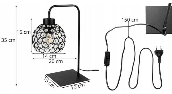 Stolní lampa Crystal, 1x černé křišťálové stínítko