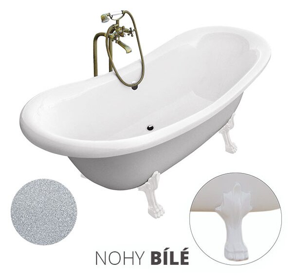 Besco Volně stojící vana ze sanitárního kompozitu Amelia Glam S 190x77 s přepadem Typ a barva výpustě: bez odpadového sifonu, Barva podpěrných nožek: Bílá