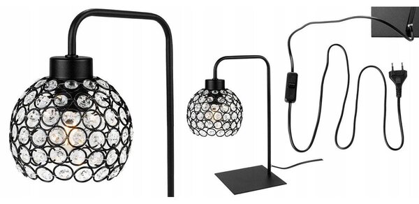 Stolní lampa Crystal, 1x černé křišťálové stínítko