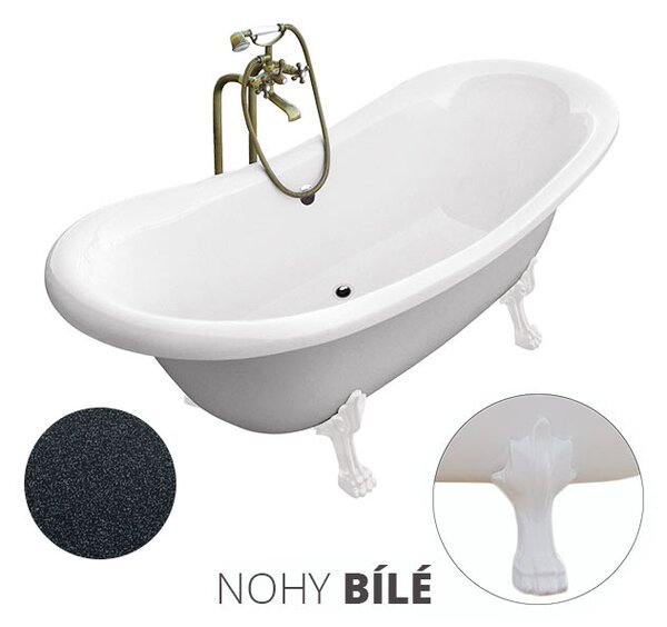 Besco Volně stojící vana ze sanitárního kompozitu Amelia Glam G 190x77 s přepadem Typ a barva výpustě: bez odpadového sifonu, Barva podpěrných nožek: Bílá