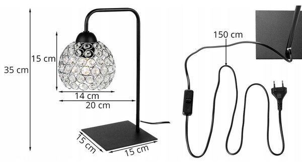 Stolní lampa Crystal, 1x stříbrné křišťálové stínítko