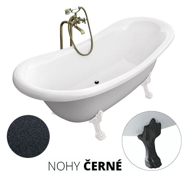 Besco Volně stojící vana ze sanitárního kompozitu Amelia Glam G 190x77 bez přepadu Typ a barva výpustě: bez odpadového sifonu, Barva podpěrných nožek: Chrom