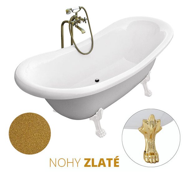 Besco Volně stojící vana ze sanitárního kompozitu Amelia Glam Z 190x77 bez přepadu Typ a barva výpustě: bez odpadového sifonu, Barva podpěrných nožek: Chrom