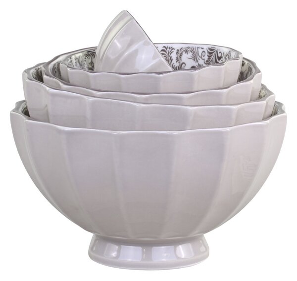 Set 5ks mocca porcelánová miska s ornamenty uvnitř Arés - Ø15*9 cm - Chic Antique