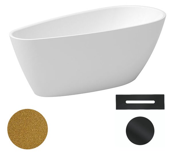 Besco Akrylátová volně stojící vana Goya A-line Glam Z 160x73 (170x80) Barva: Bílá/zlatá, Rozměry (cm): 170x80, Typ a barva výpustě: Click-Clack s přepadem, černá