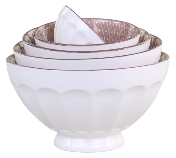 Set 5ks bílá porcelánová miska s růžovými detaily uvnitř Arés - Ø15*9 cm - Chic Antique