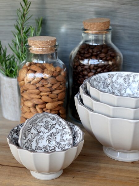 Set 5ks mocca porcelánová miska s ornamenty uvnitř Arés - Ø15*9 cm - Chic Antique