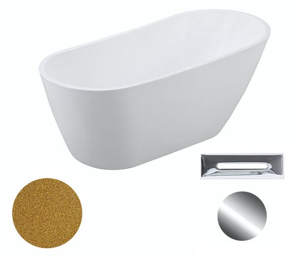 Besco Akrylátová volně stojící vana Melody Glam Z 150x80 (170x80) Barva: Bílá/zlatá, Rozměry (cm): 150x80, Typ a barva výpustě: Click-Clack s přepadem, černá