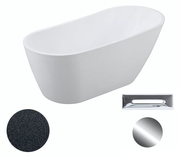 Besco Akrylátová volně stojící vana Melody Glam G 150x80 (170x80) Barva: Bílá/grafit, Rozměry (cm): 170x80, Typ a barva výpustě: Click-Clack s přepadem, černá