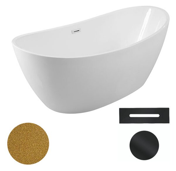 Besco Akrylátová volně stojící vana Ayla Glam Z 170x80 Barva: Bílá/zlatá, Rozměry (cm): 170x80, Typ a barva výpustě: Click-Clack s přepadem, černá